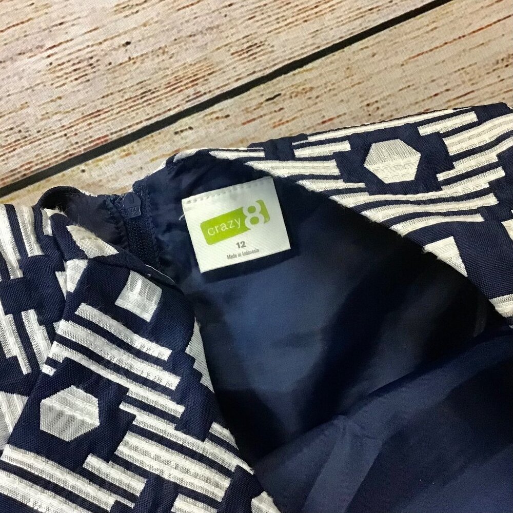Little Girls Crazy 8 Navy/White/Silver Aztec Print Special Occasion Dress Size 1 - Picture 7 of 9